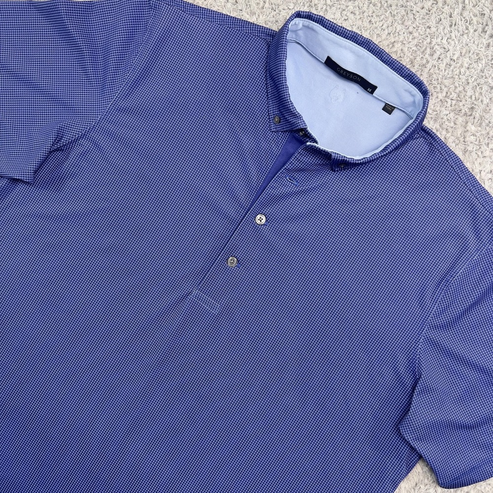 Greyson Polo Shirt Mens M Blue Check Golf Performance Lightweight Athleisure